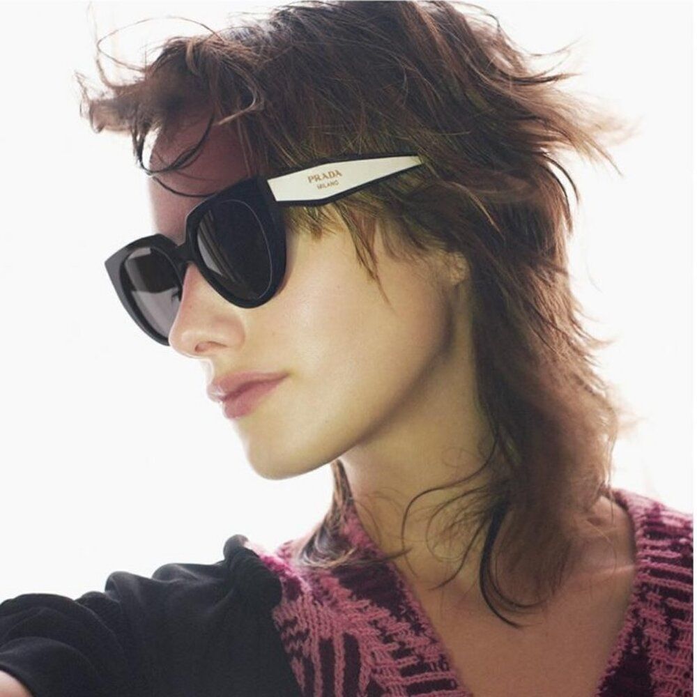 NEW Prada PR14WS 09Q-5S0 Black Talc Gray Cat Eye Oversized Women Sunglasses - Picture 9 of 13